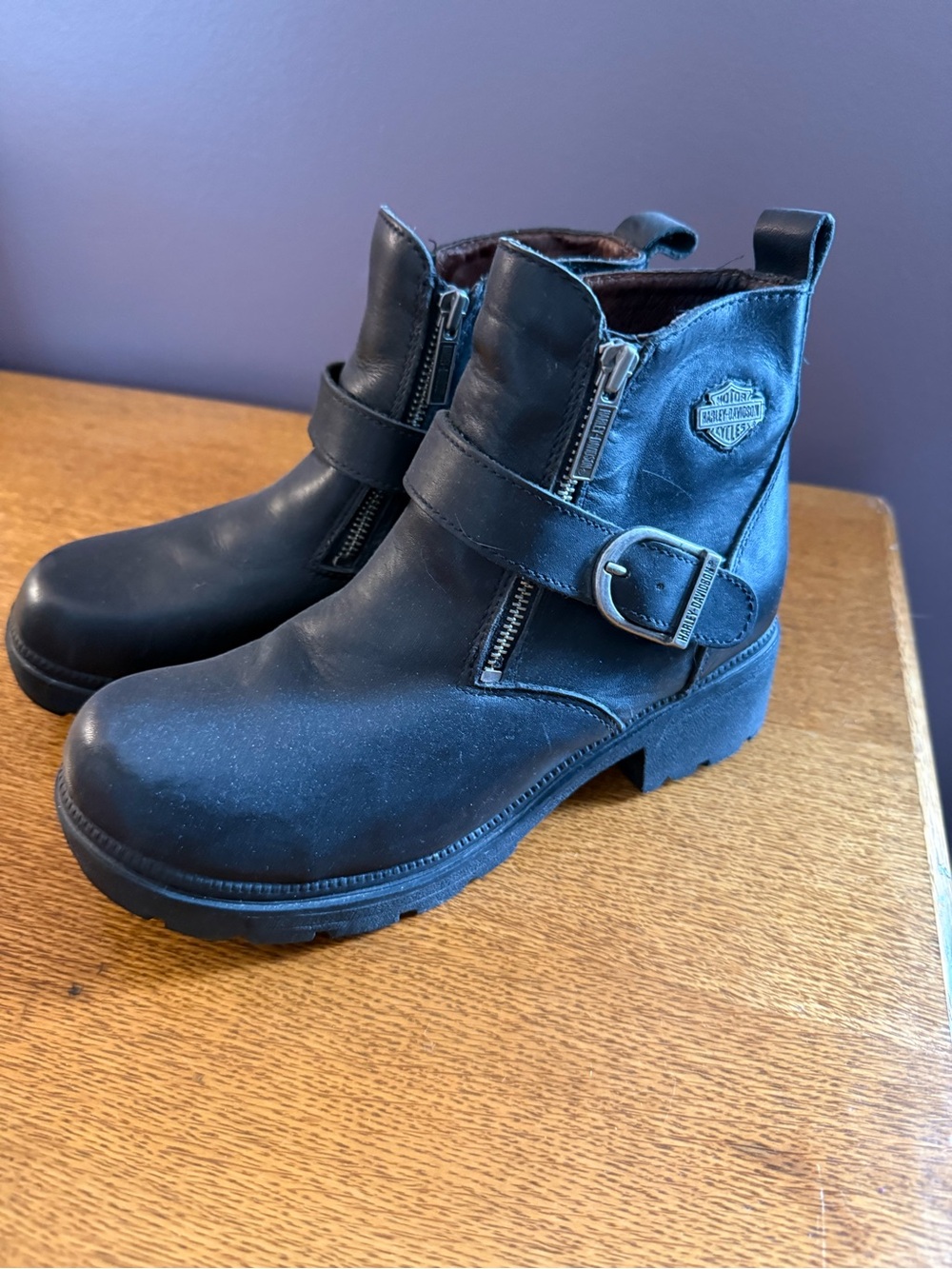 Harley-Davidson Woman’s Black Leather Zip & Buckle Ankle Boots